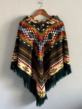 Colorful hooded poncho
